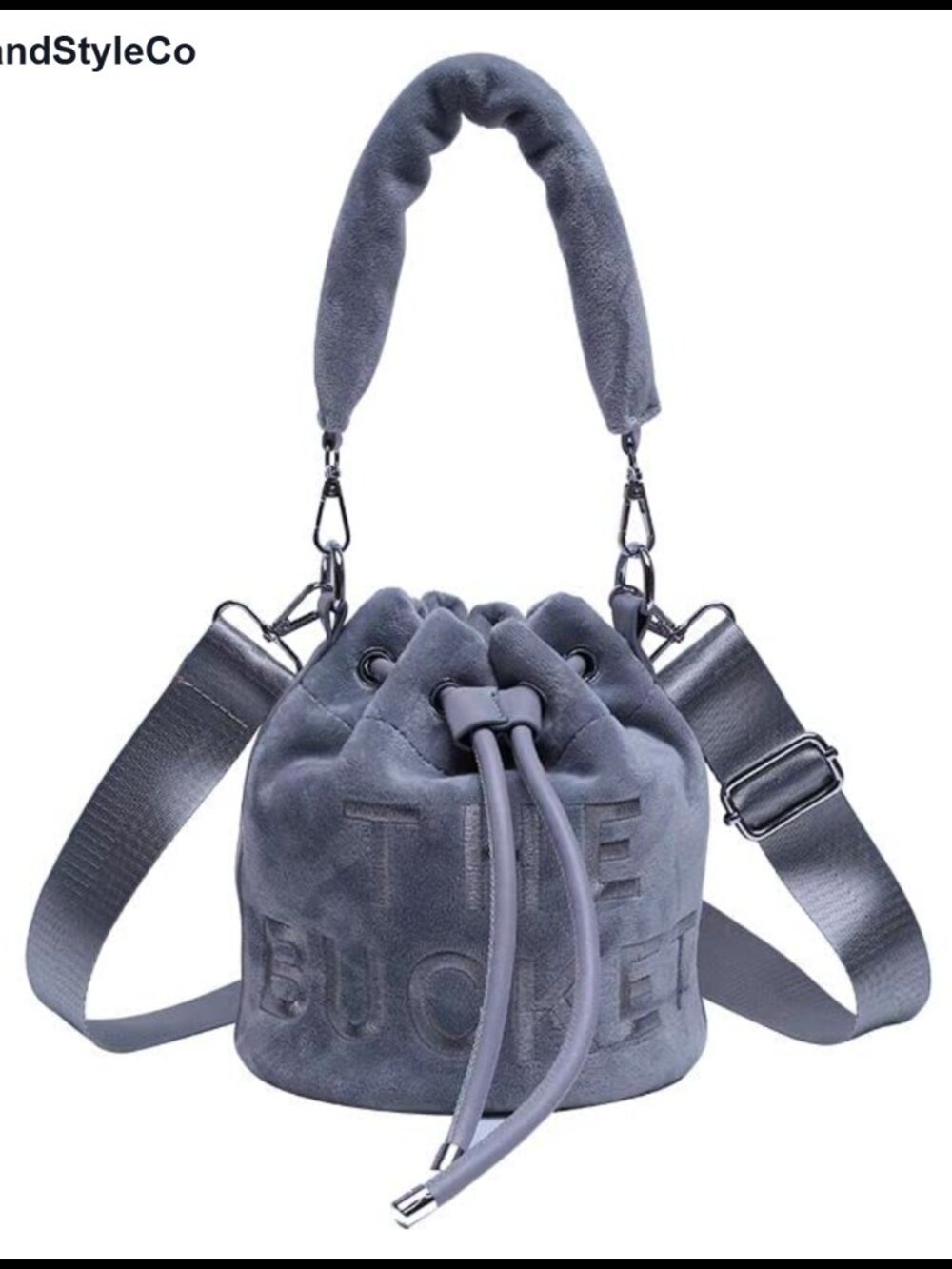 Velvet Mini Bucket Bag Crossbody Drawstring Purse Detachable Strap